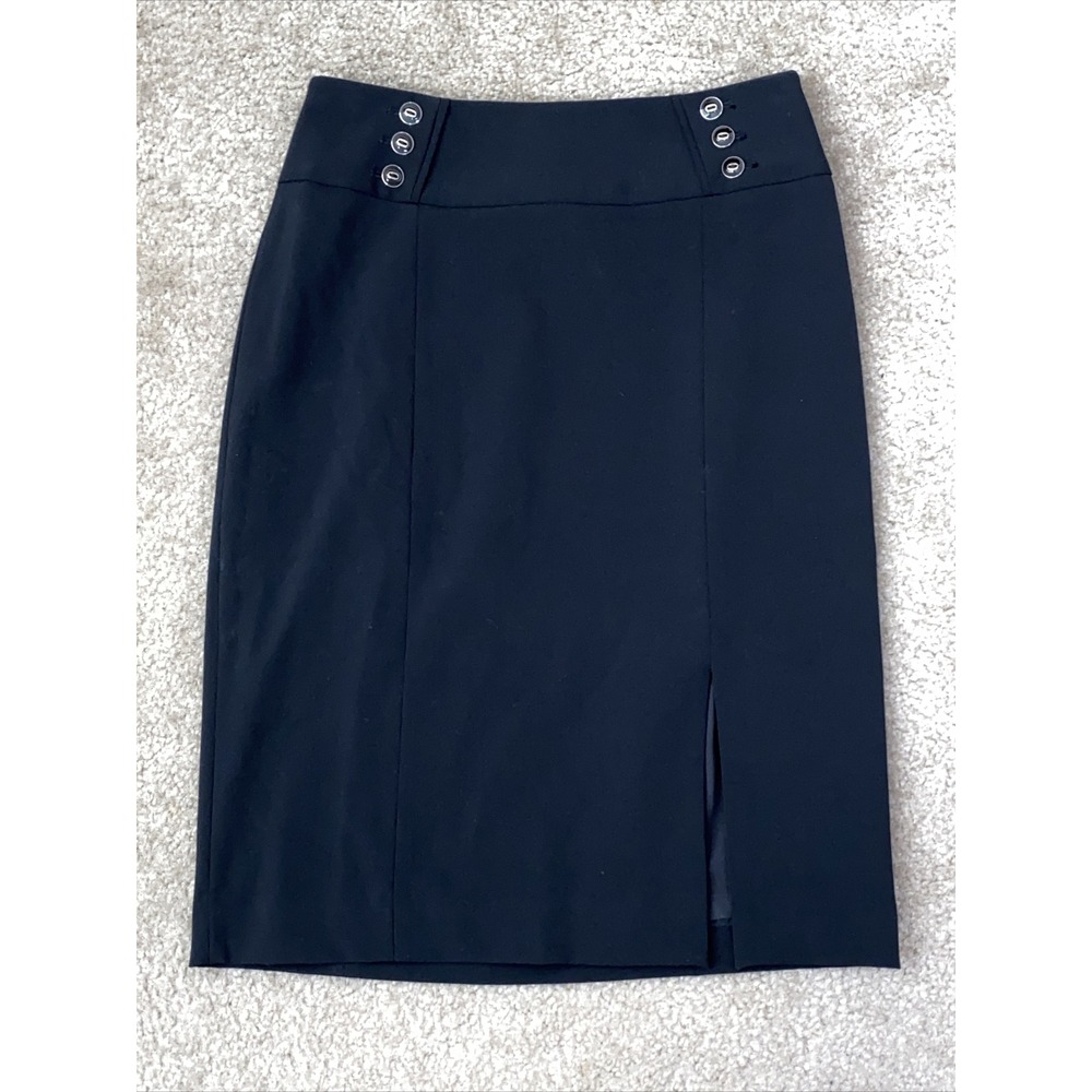 WHITE HOUSE BLACK MARKET Black Seamed Pencil Skirt Career Lined With Slit Size 4
